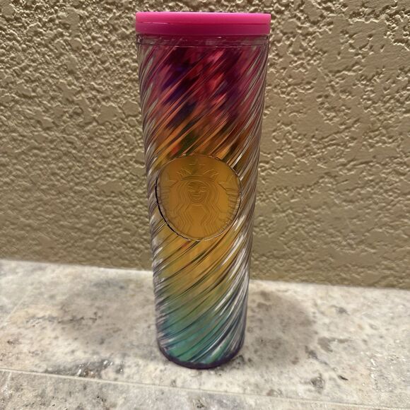 STARBUCKS Pride Rainbow Swirl Ice Hot Coffee 16oz Tumbler Tim Singleton 2023 Cup - Picture 1 of 4
